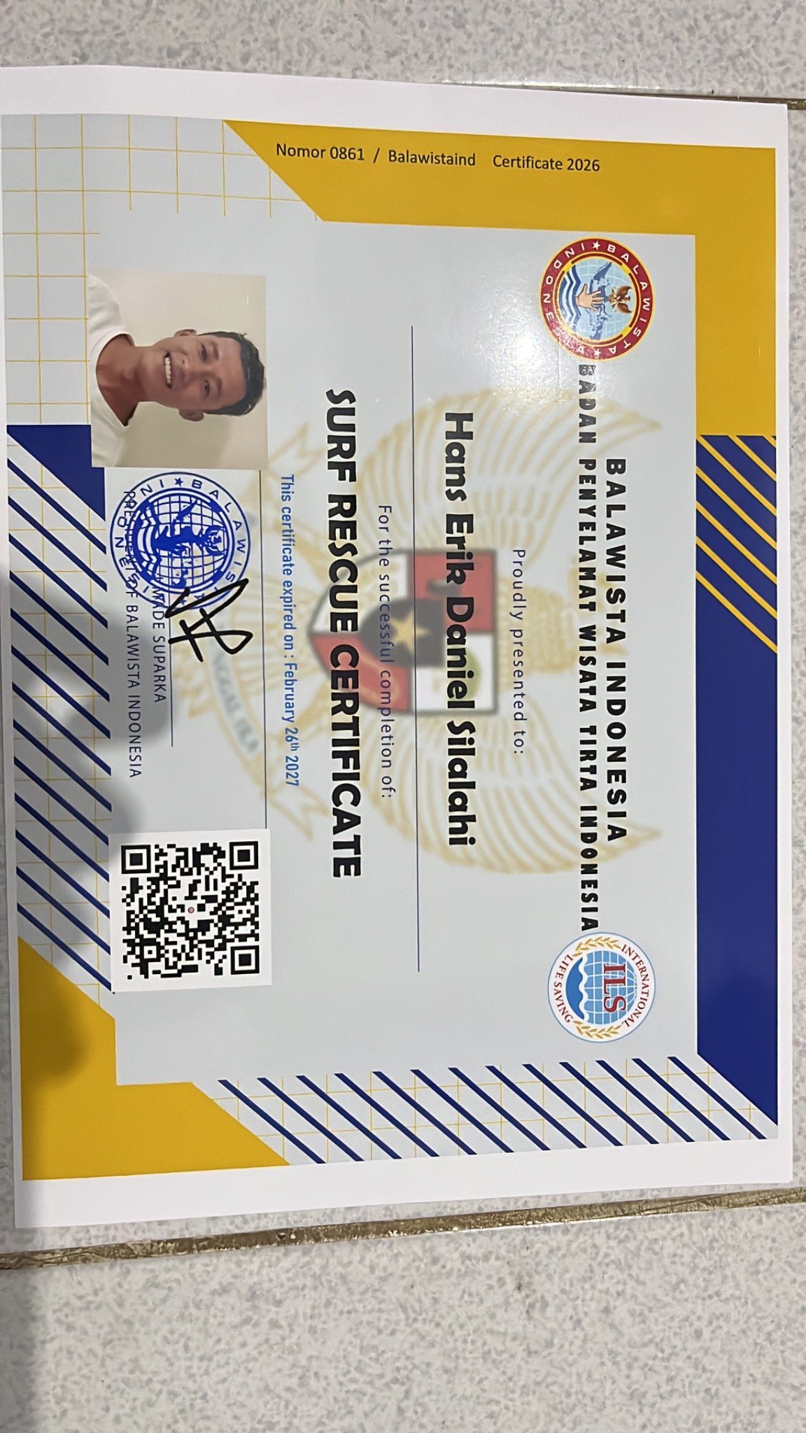 Surf Rescue Certificate for Rock Mini Surf instructor
